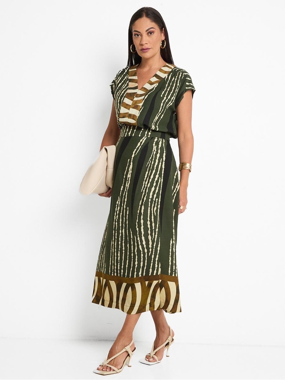 LA MODE Green Abstract Print 2 Piece Set Boho Resort Vacation Midi outfits